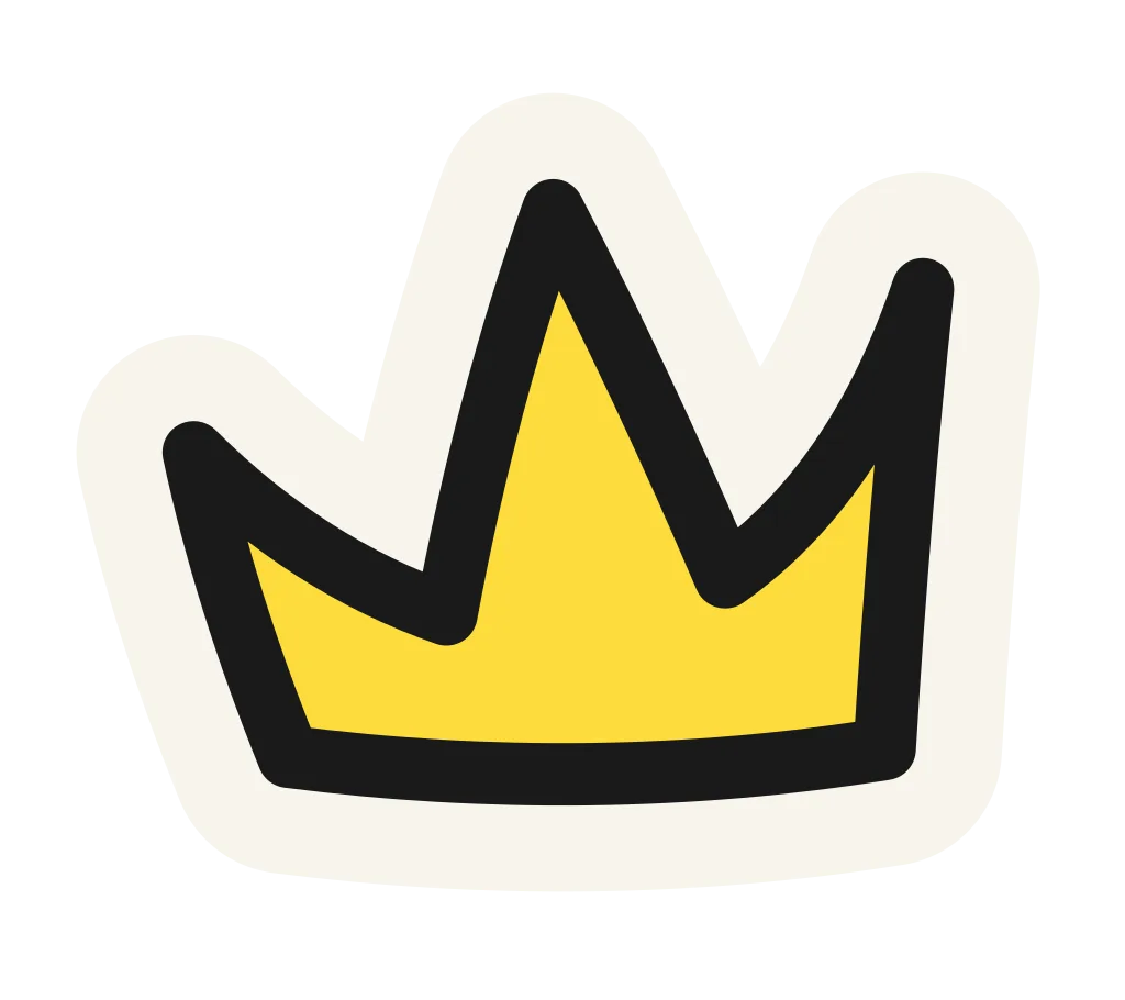 Thing King crown sticker: a yellow hand-drawn crown with a black outline and a cream cut-line.