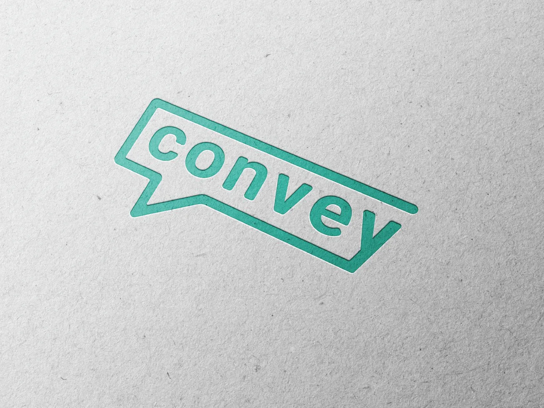 Convey speech-bubble wordmark embossed in teal on textured white paper.
